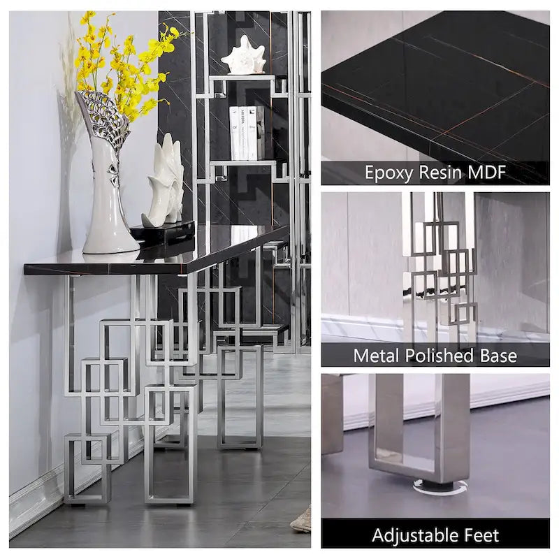 Console moderne/table de canapé avec base en métal miroir
