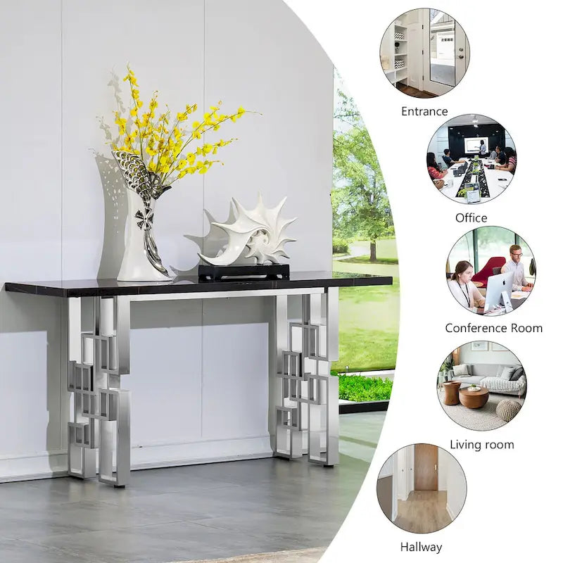Console moderne/table de canapé avec base en métal miroir