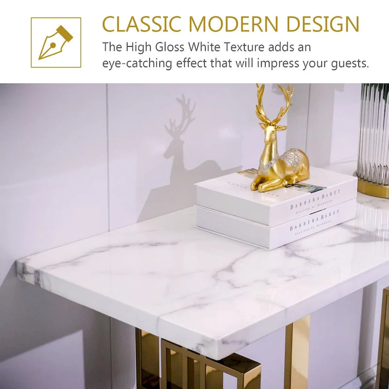 Console moderne/table de canapé avec base en métal miroir