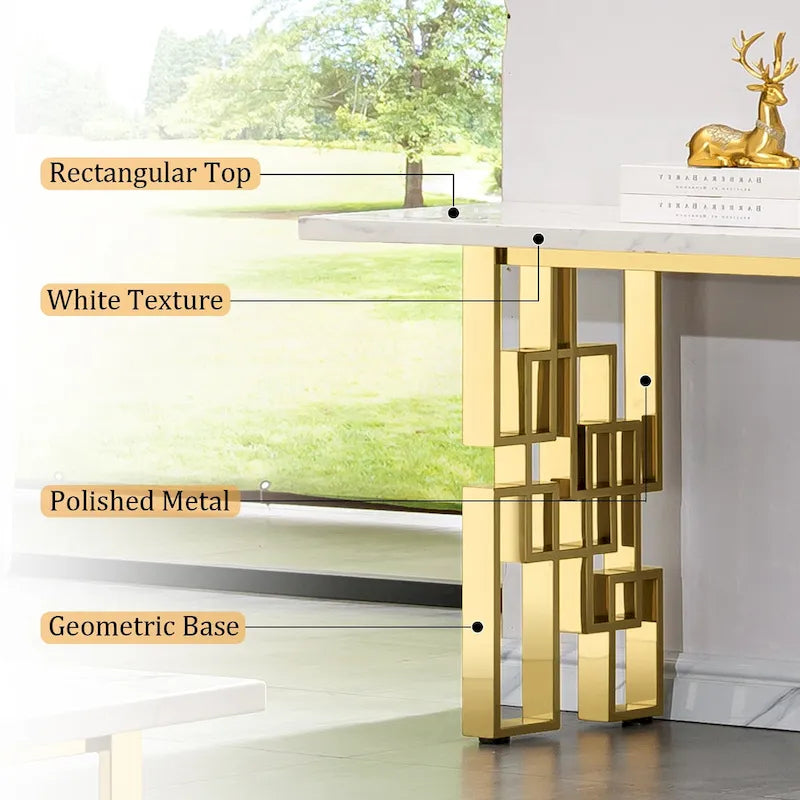 Console moderne/table de canapé avec base en métal miroir