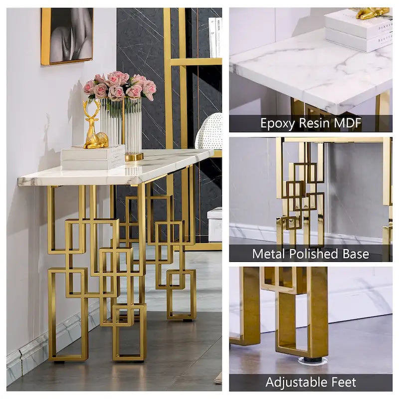Console moderne/table de canapé avec base en métal miroir