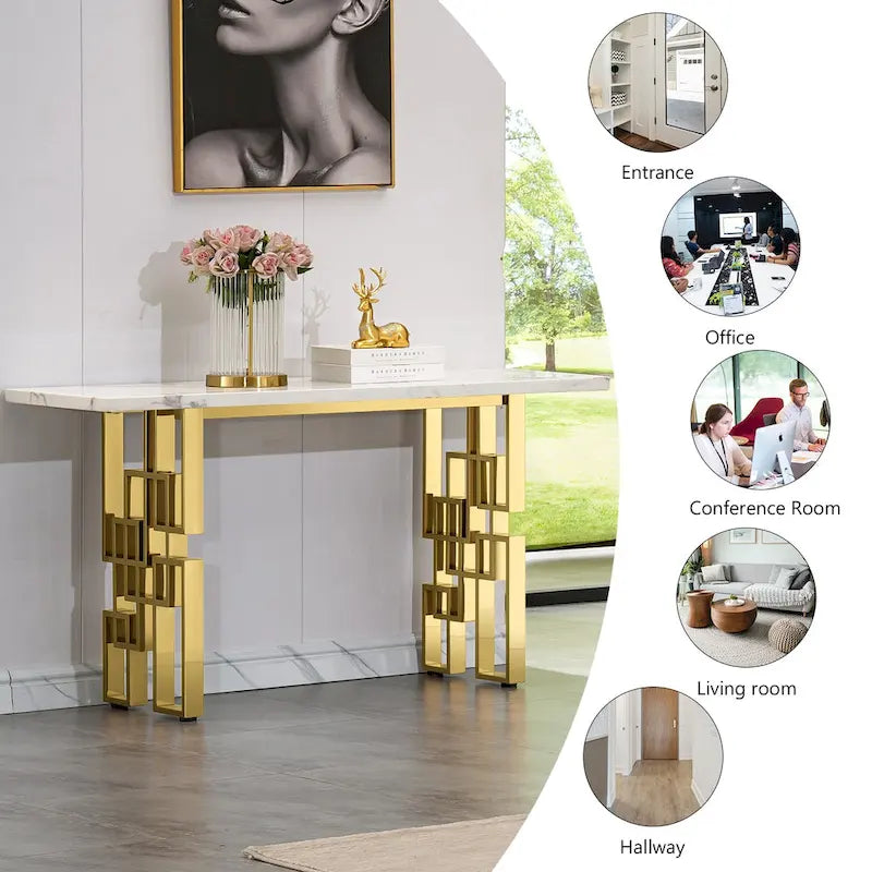 Console moderne/table de canapé avec base en métal miroir