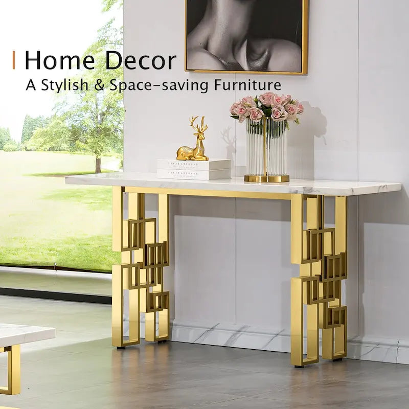 Console moderne/table de canapé avec base en métal miroir