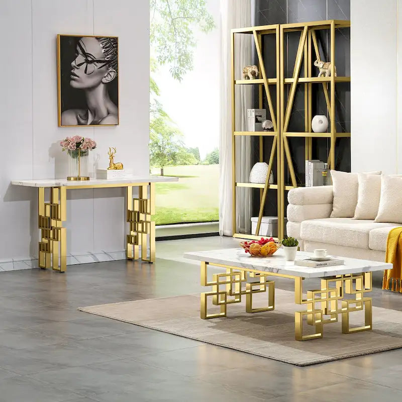 Console moderne/table de canapé avec base en métal miroir