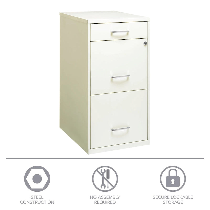 Classeur à trois tiroirs, profondeur 45 cm, couleur blanc cassé
