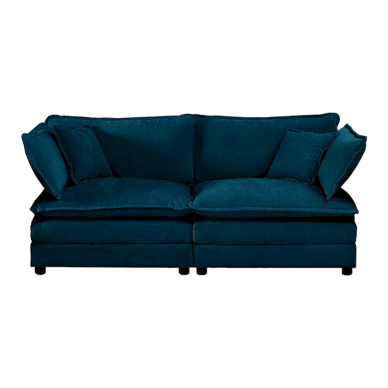 Canapé d'angle rembourré avec pouf, bleu