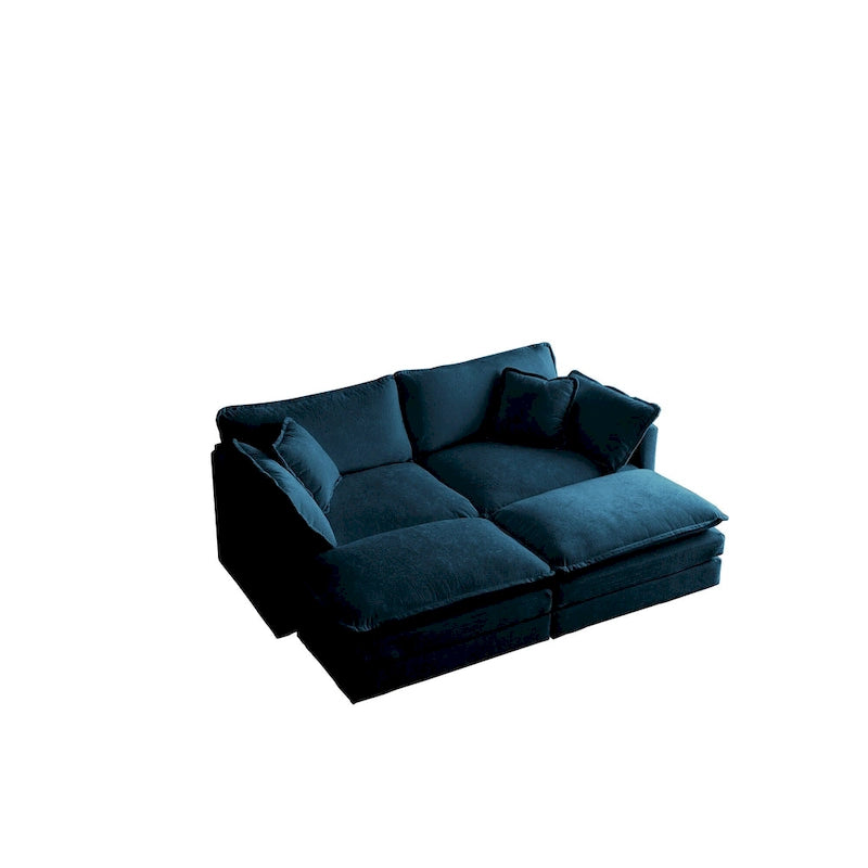 Canapé d'angle rembourré avec pouf, bleu