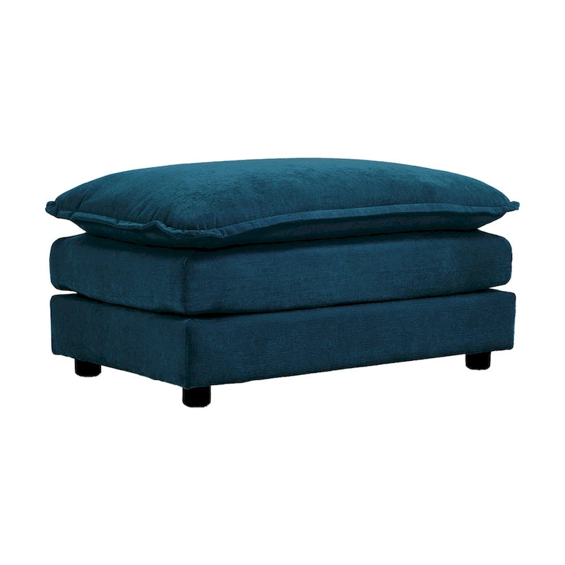 Canapé d'angle rembourré avec pouf, bleu