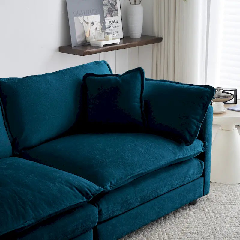 Canapé d'angle rembourré avec pouf, bleu