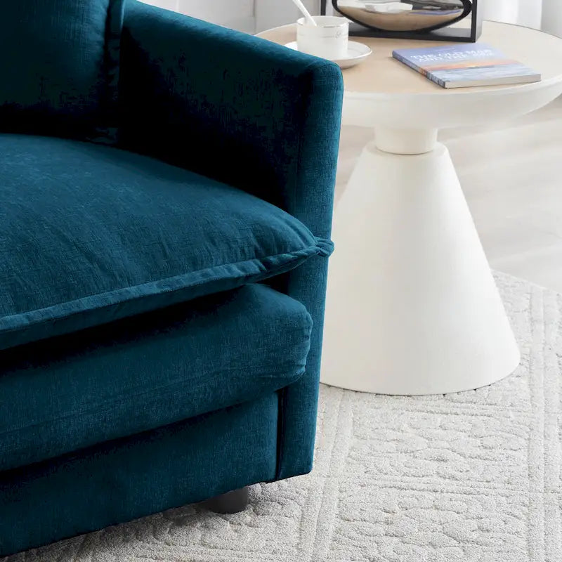 Canapé d'angle rembourré avec pouf, bleu
