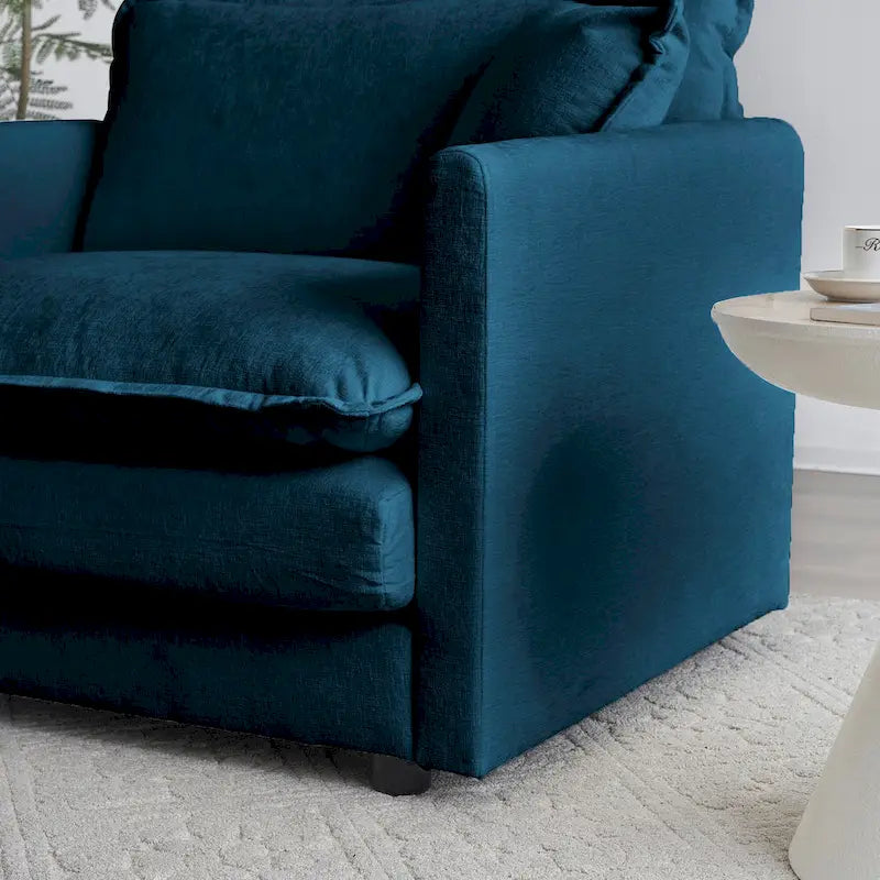 Canapé d'angle rembourré avec pouf, bleu