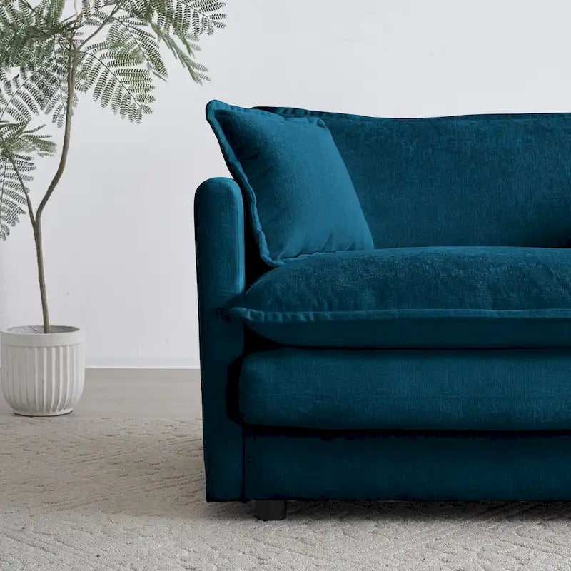 Canapé d'angle rembourré avec pouf, bleu