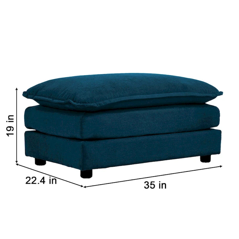 Canapé d'angle rembourré avec pouf, bleu