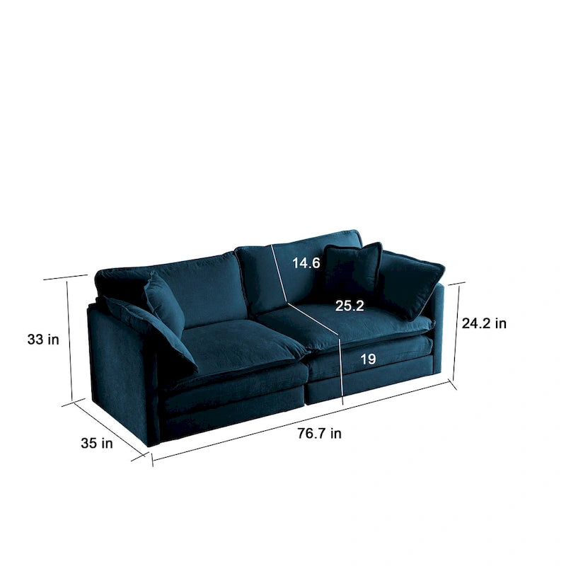 Canapé d'angle rembourré avec pouf, bleu