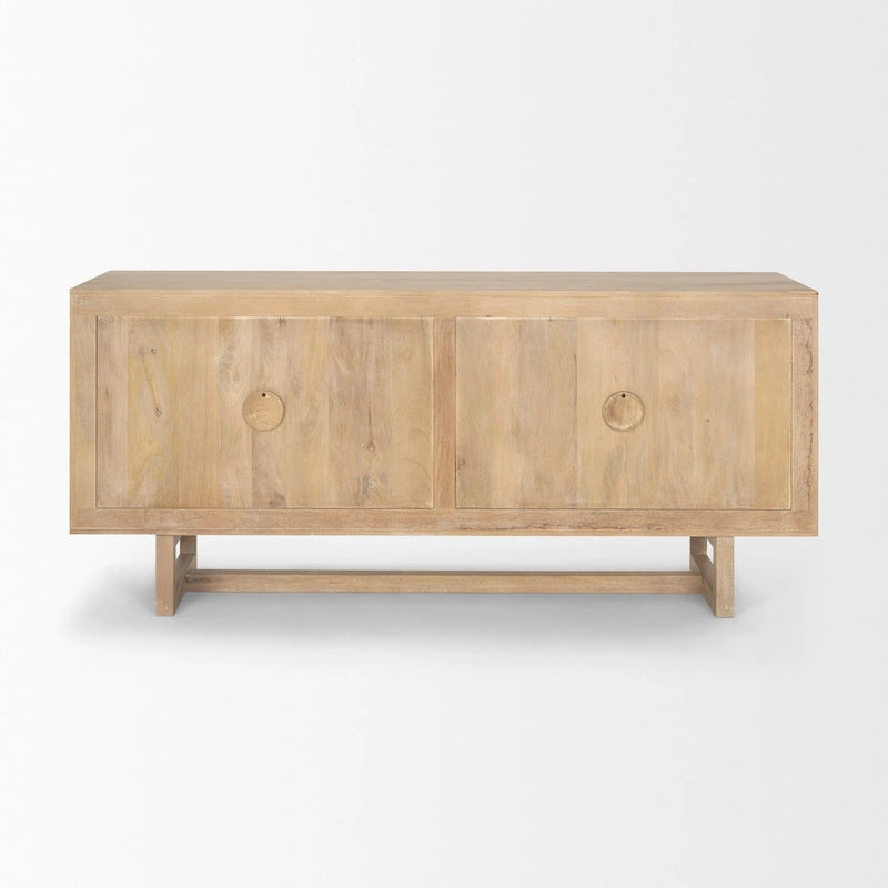 Buffet quatre portes en rotin et bois massif brun clair