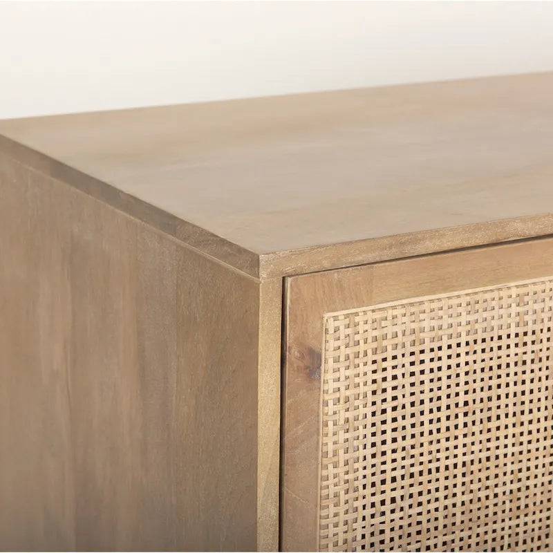 Buffet quatre portes en rotin et bois massif brun clair