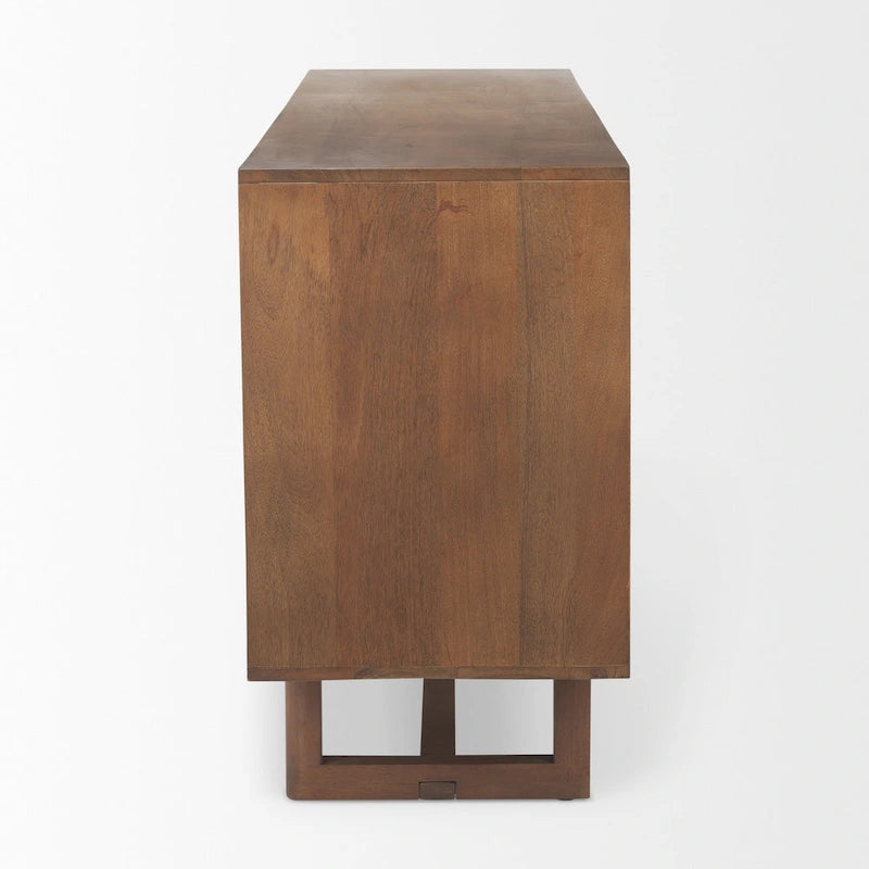 Buffet quatre portes en rotin et bois massif brun clair