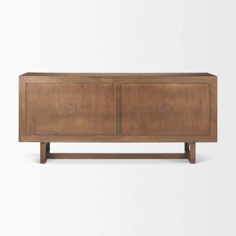 Buffet quatre portes en rotin et bois massif brun clair