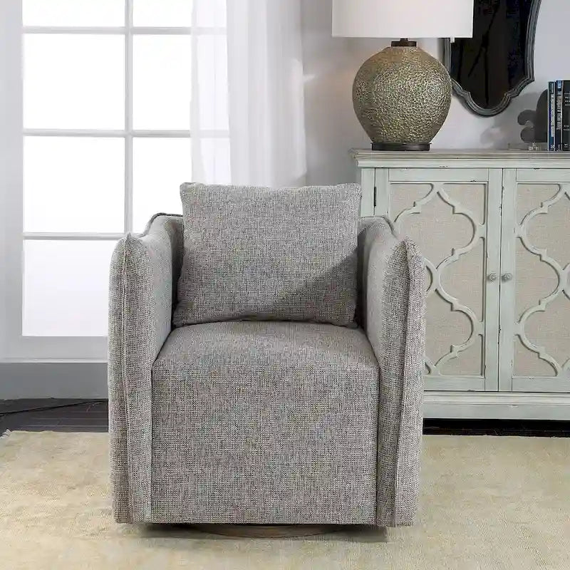 Fauteuil pivotant à cadre en bois et larges accoudoirs de 29 po