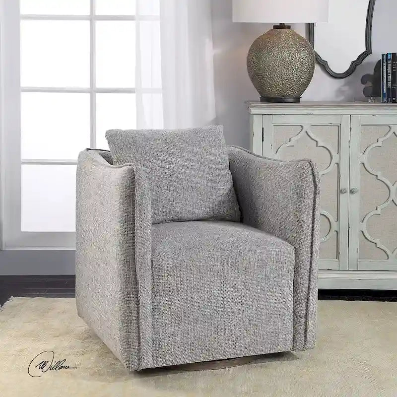 Fauteuil pivotant à cadre en bois et larges accoudoirs de 29 po