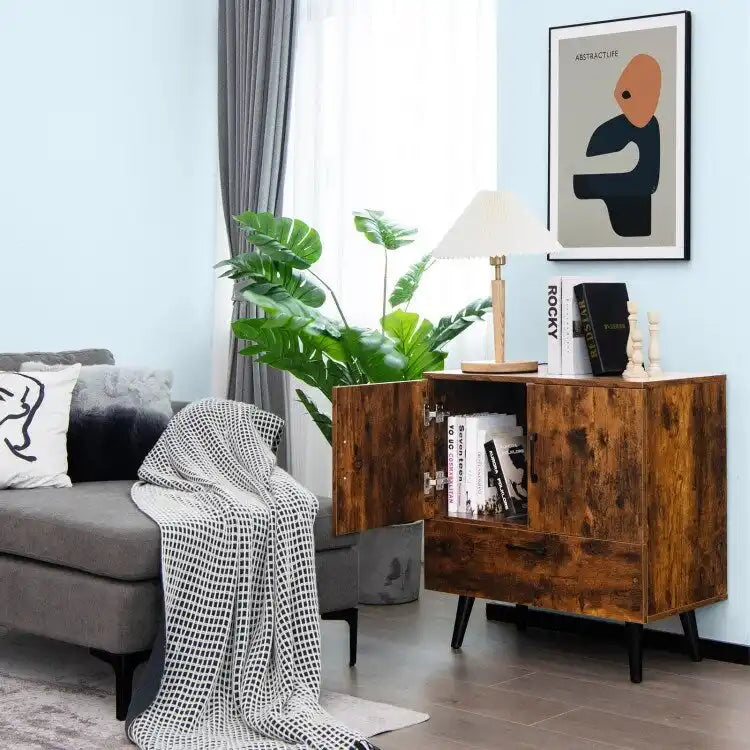Armoire de rangement moderne sur pied avec deux portes et un tiroir