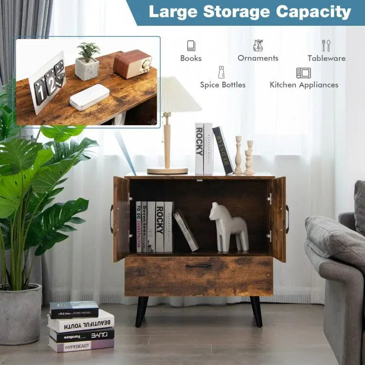 Armoire de rangement moderne sur pied avec deux portes et un tiroir
