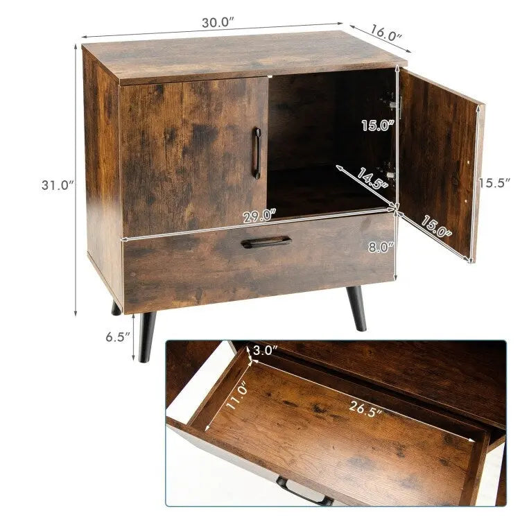 Armoire de rangement moderne sur pied avec deux portes et un tiroir