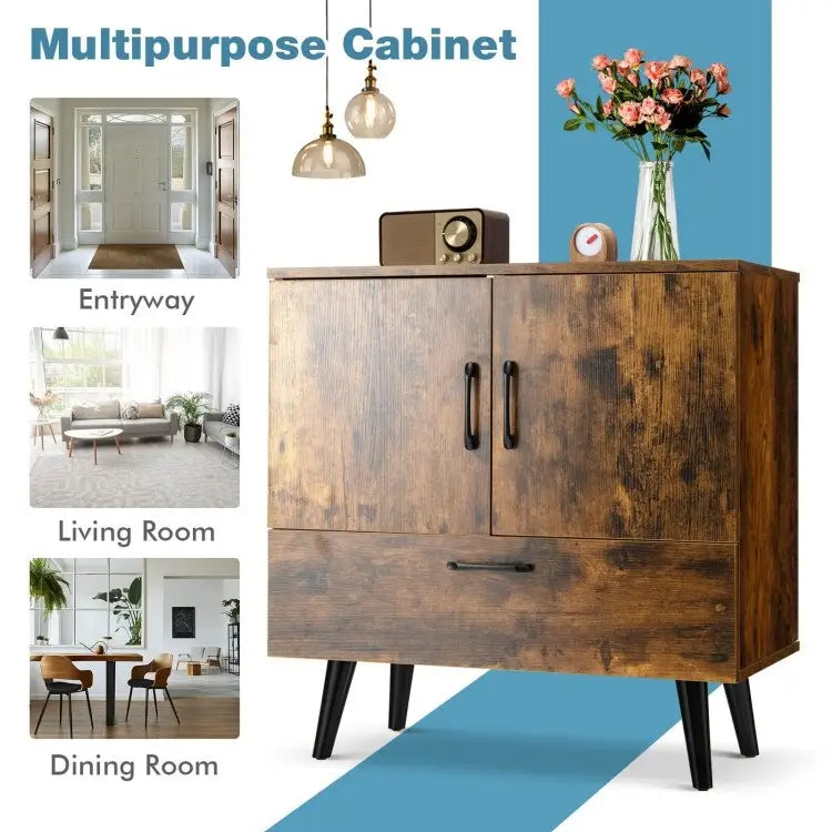 Armoire de rangement moderne sur pied avec deux portes et un tiroir