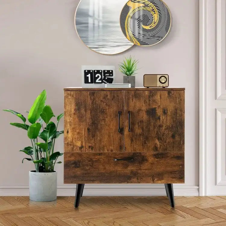 Armoire de rangement moderne sur pied avec deux portes et un tiroir