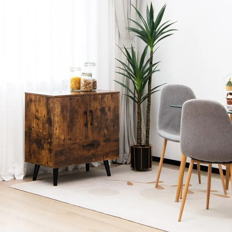 Armoire de rangement moderne sur pied avec deux portes et un tiroir