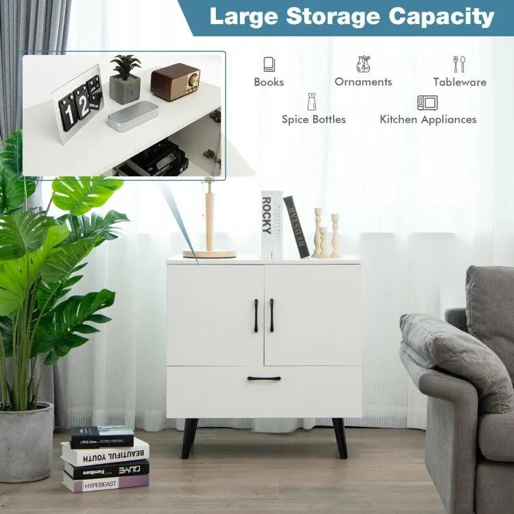 Armoire de rangement moderne sur pied avec deux portes et un tiroir