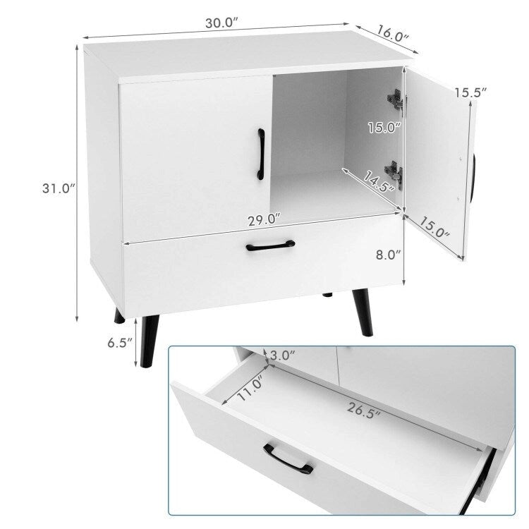 Armoire de rangement moderne sur pied avec deux portes et un tiroir