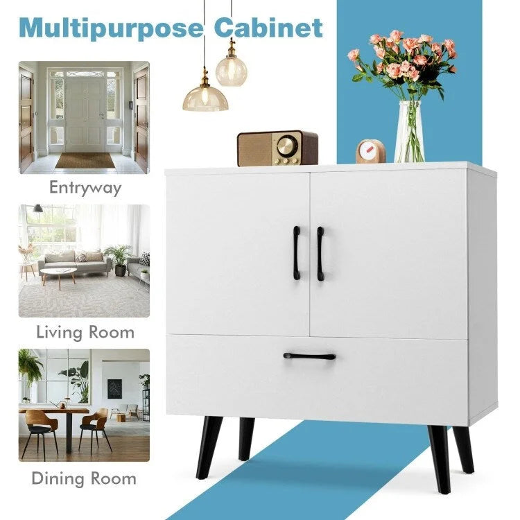 Armoire de rangement moderne sur pied avec deux portes et un tiroir