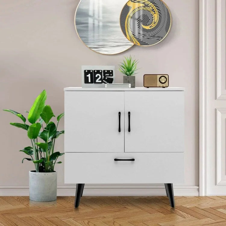 Armoire de rangement moderne sur pied avec deux portes et un tiroir