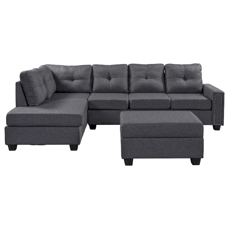 Canapé d'angle réversible avec pouf de rangement