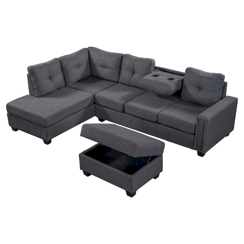 Canapé d'angle réversible avec pouf de rangement