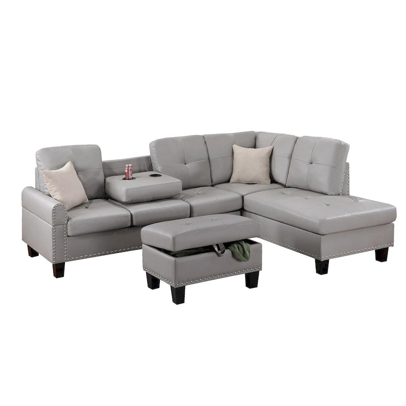 Canapé d'angle avec pouf de rangement