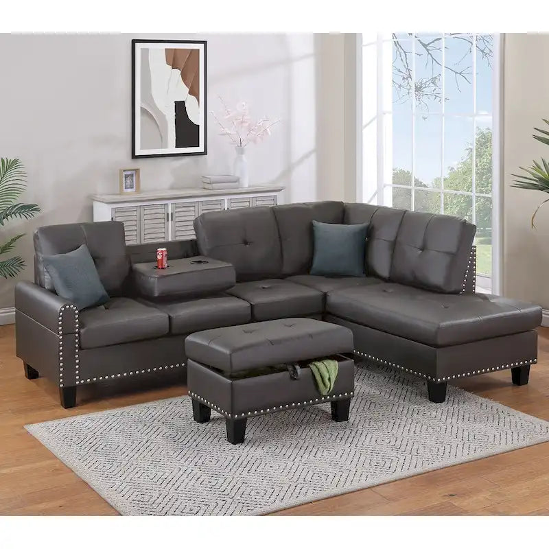 Canapé d'angle avec pouf de rangement