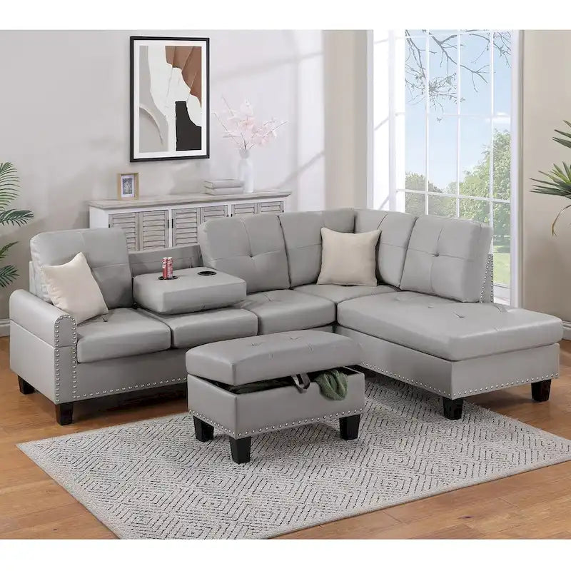 Canapé d'angle avec pouf de rangement