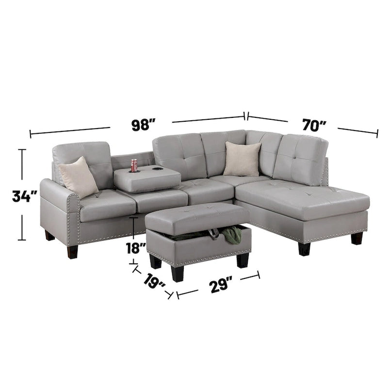 Canapé d'angle avec pouf de rangement