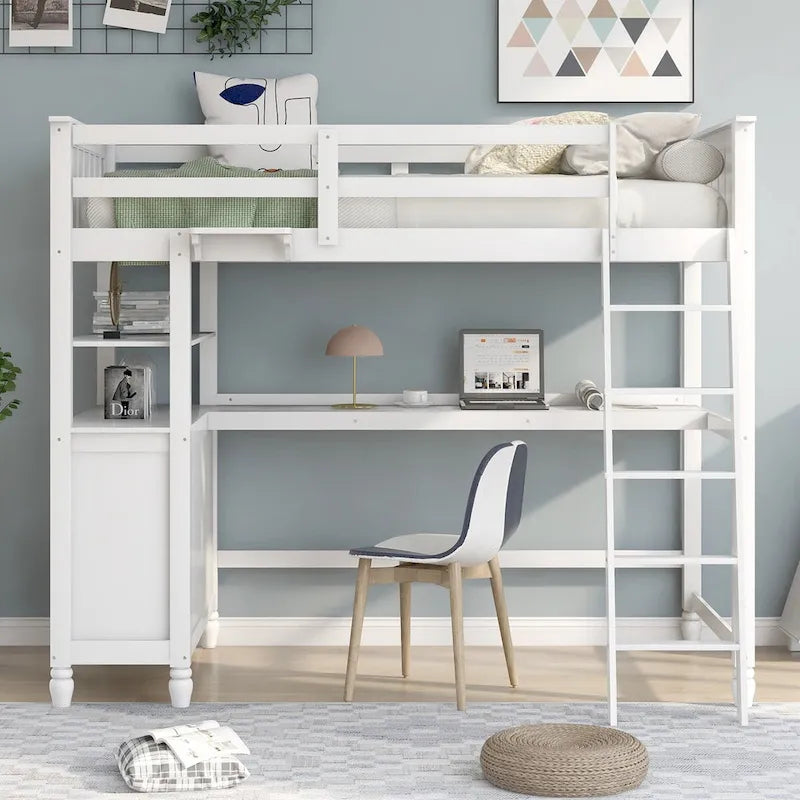 Lit mezzanine simple avec bureau et coiffeuse