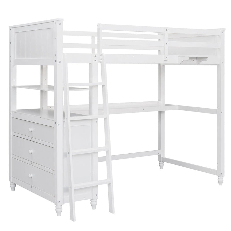 Lit mezzanine simple avec bureau et coiffeuse