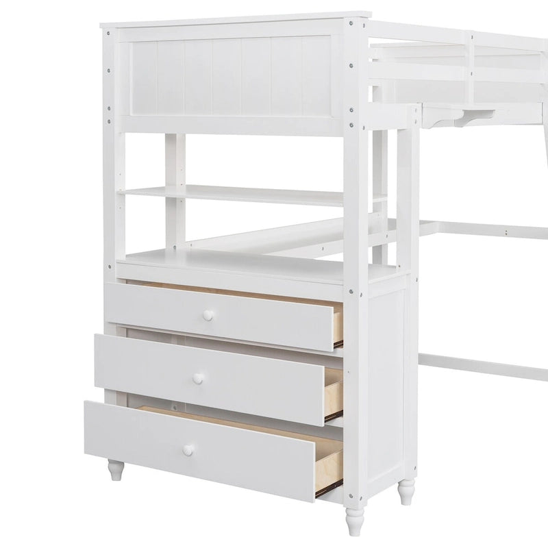 Lit mezzanine simple avec bureau et coiffeuse