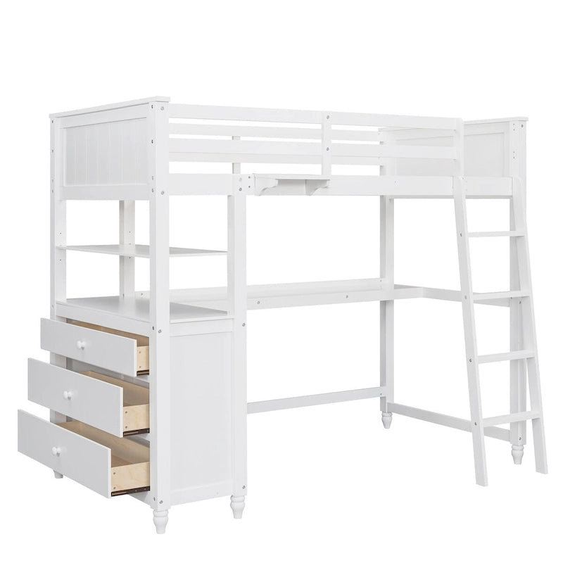 Lit mezzanine simple avec bureau et coiffeuse