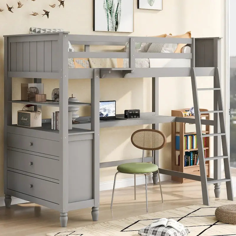 Lit mezzanine simple avec bureau et coiffeuse