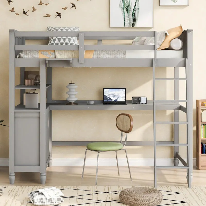 Lit mezzanine simple avec bureau et coiffeuse