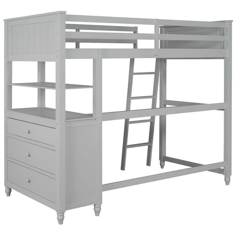 Lit mezzanine simple avec bureau et coiffeuse