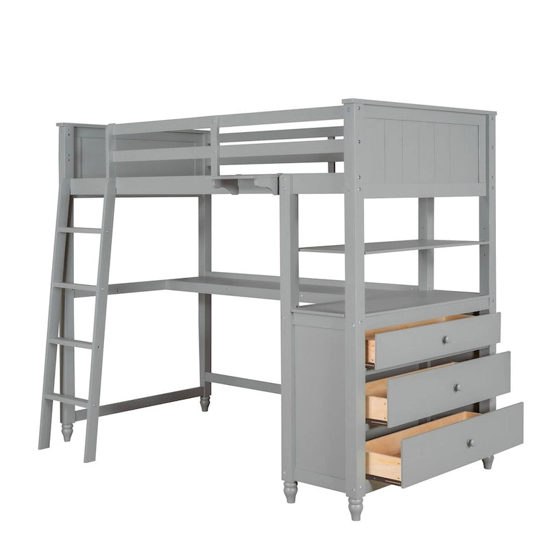 Lit mezzanine simple avec bureau et coiffeuse