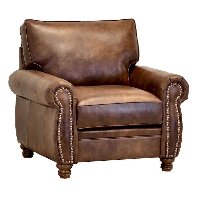 Canapé et fauteuils en cuir de vachette pleine fleur marron