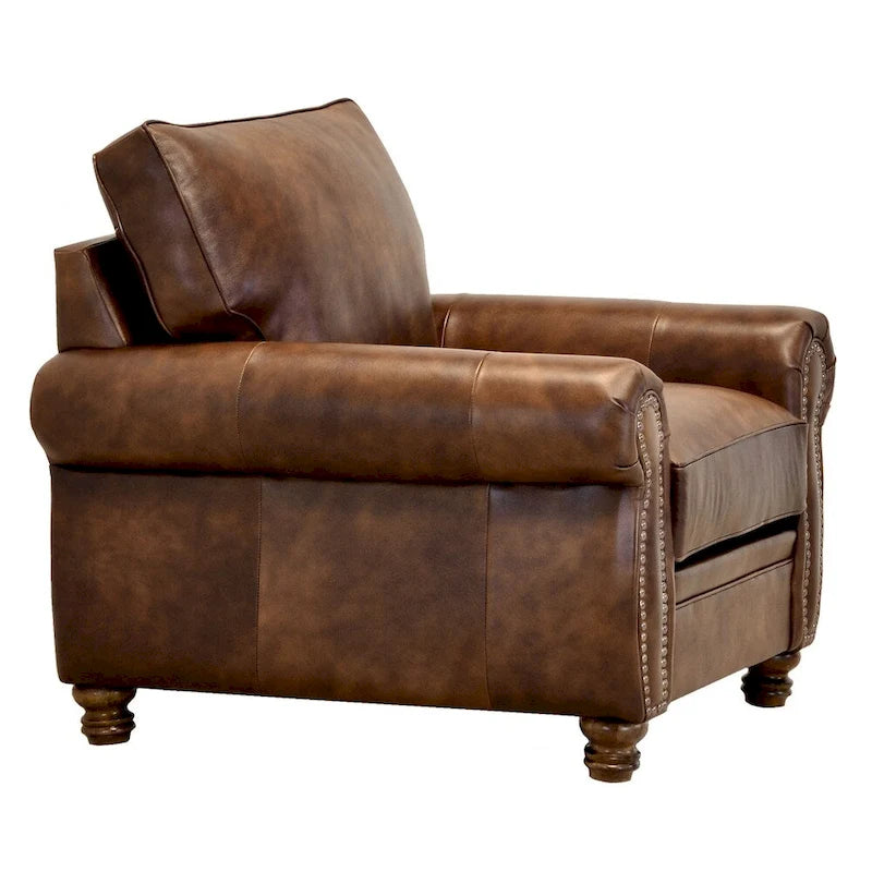 Canapé et fauteuils en cuir de vachette pleine fleur marron